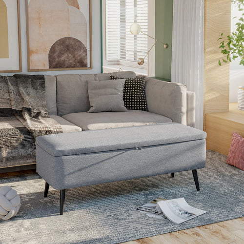 HOMCOM storage bench upholstered in linen with flip cover 101x38.5x44.5 cm - vue 3 sur 6