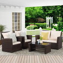 Wisteria Lane 4 Piece Outdoor Patio Furniture Set, Porch Deck Wicker Conversation Set, Grey Rattan Sofa Chair with Back Cushions