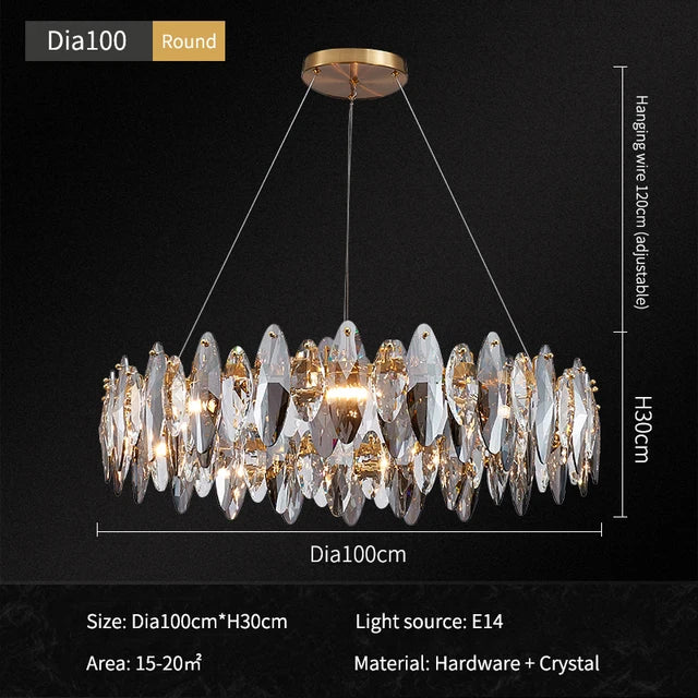 lustre moderne en cristal avec led et suspensions ronds - vue 11 sur 12