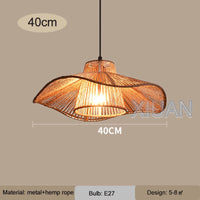 Vintage hemp rope pendant light with Japanese wabi-sabi shade