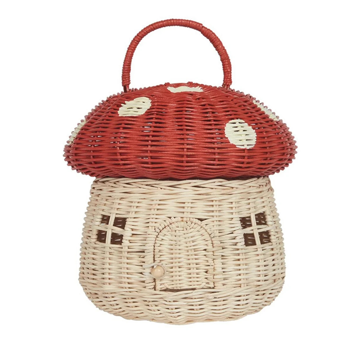 Handmade Rattan Mushroom-Shaped Storage Basket- Cute Handmade Handcrafted Gift Decoration Artwork Rattan, Red - vue 1 sur 7