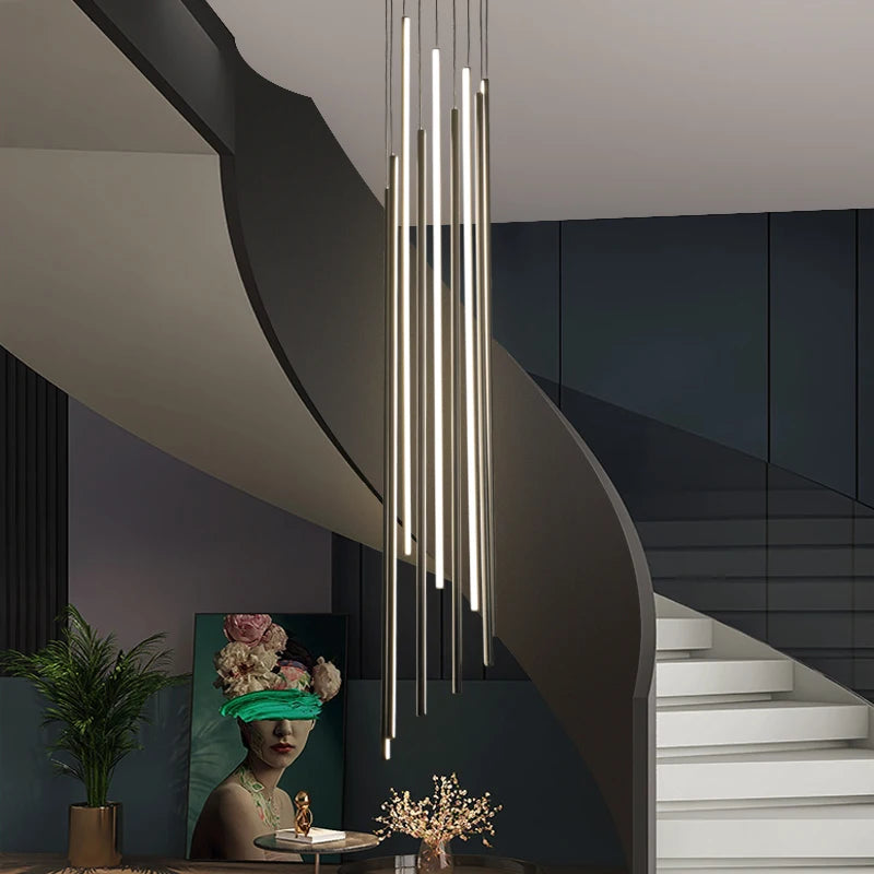 lustre design moderne duplex nordique éclairage longue led - vue 4 sur 9