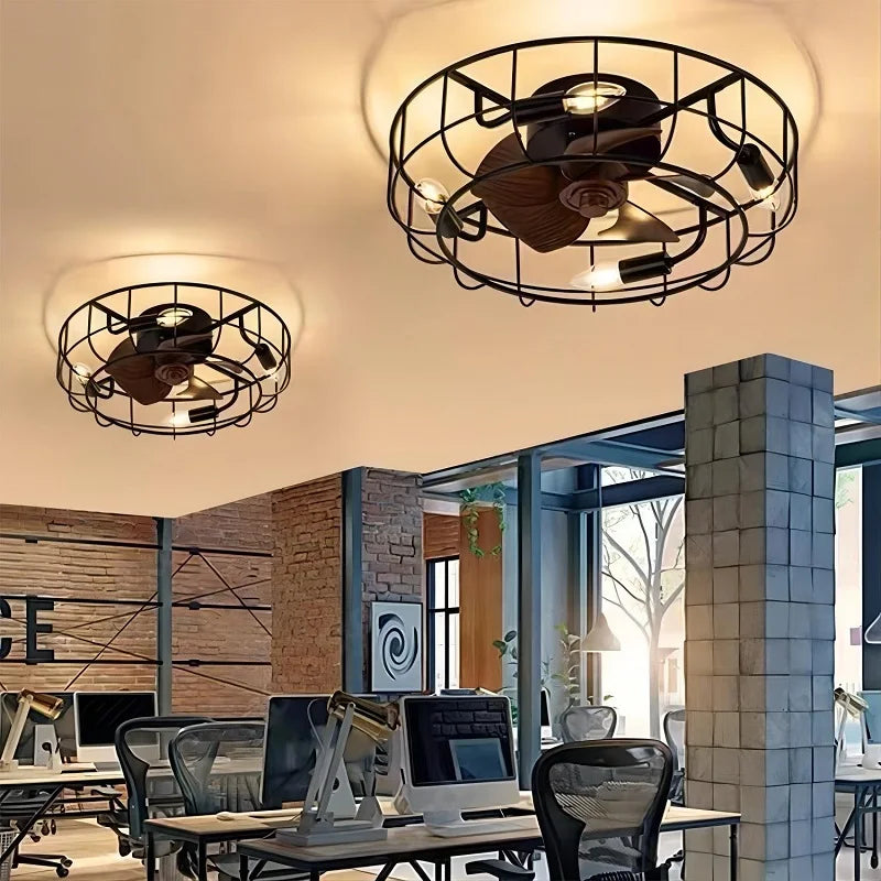 plafonnier rétro avec ventilateur et lumière design moderne - vue 3 sur 8