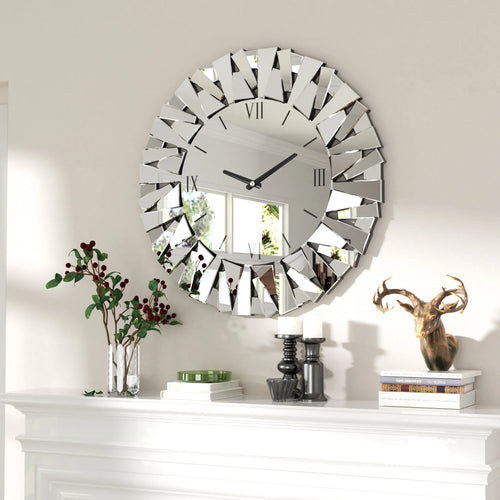Wisfor Large Modern Wall Clock 32 Inch Round Beveled Glass Edge Wall Mirror with Clock for Modern Living Room,Home Interiors - vue 2 sur 7