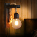 Vintage industrial wooden wall light with hemp rope