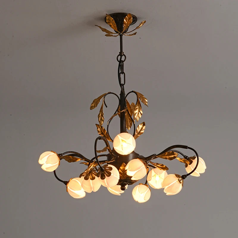lustre antique avec abat-jour en forme de tulipe art - vue 3 sur 13