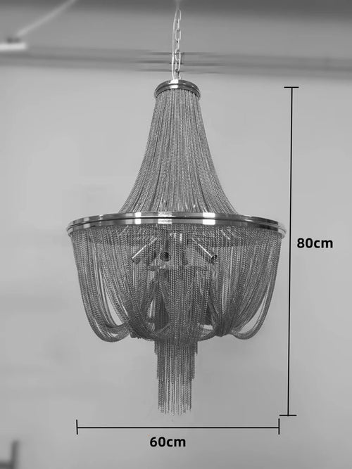 lustre moderne à pampilles en aluminium doré avec chaîne décorative - vue 12 sur 12