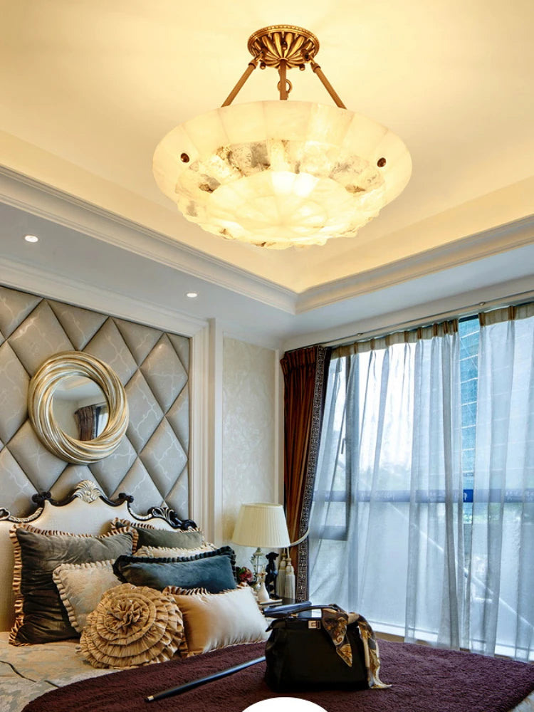 lustre minimaliste en cuivre et marbre design moderne - vue 3 sur 10