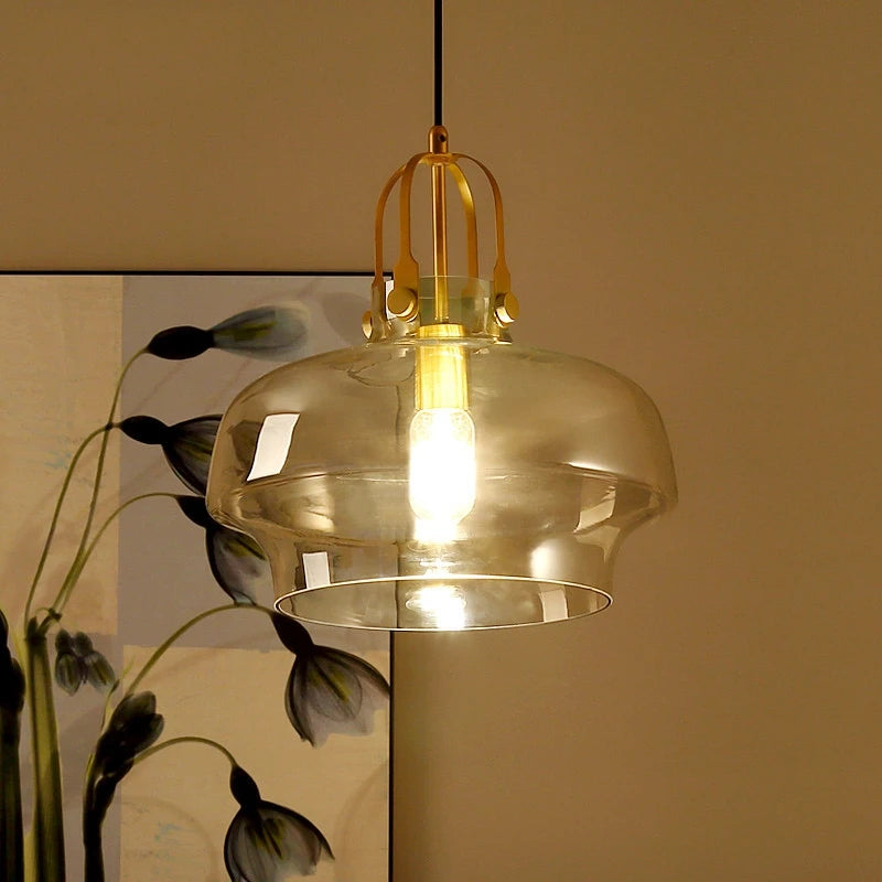 suspension nordique en verre avec leds moderne - vue 3 sur 9