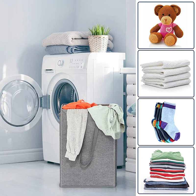 45L thin laundry basket with cover, narrow hand, fine hand, dirty laundry basket, bedroom, kindergarten, whole basket storage ba - vue 3 sur 8