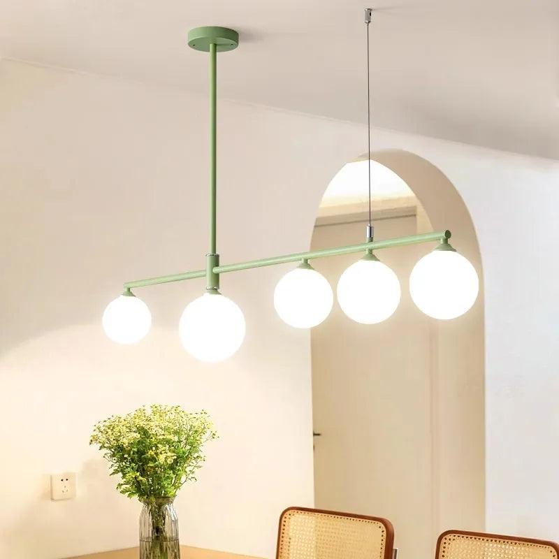 Table à manger pastorale lampes suspendues longue suspension pour salon cuisine restaurant lustre luminaires verre blanc laiteux - vue 2 sur 12