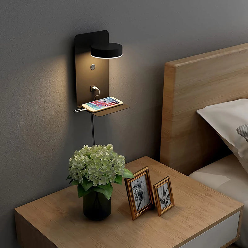Applique murale LED lampe avec interrupteur et Port de chargement USB moderne 9W noir blanc allée chambre chevet Art éclairage décoration appliques murales