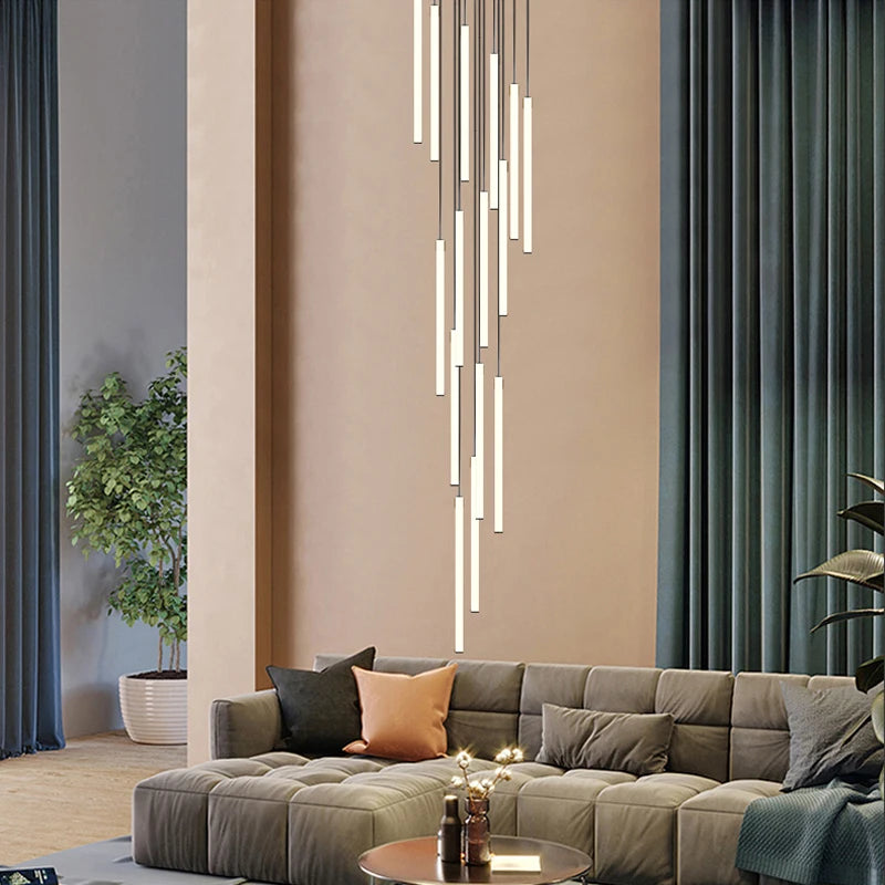 lustre long tube moderne pour villa nordique et hall d'exposition