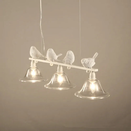 lustre Nordique pastorale fer verre résine oiseau salle à manger salon blanc/noir - vue 4 sur 7