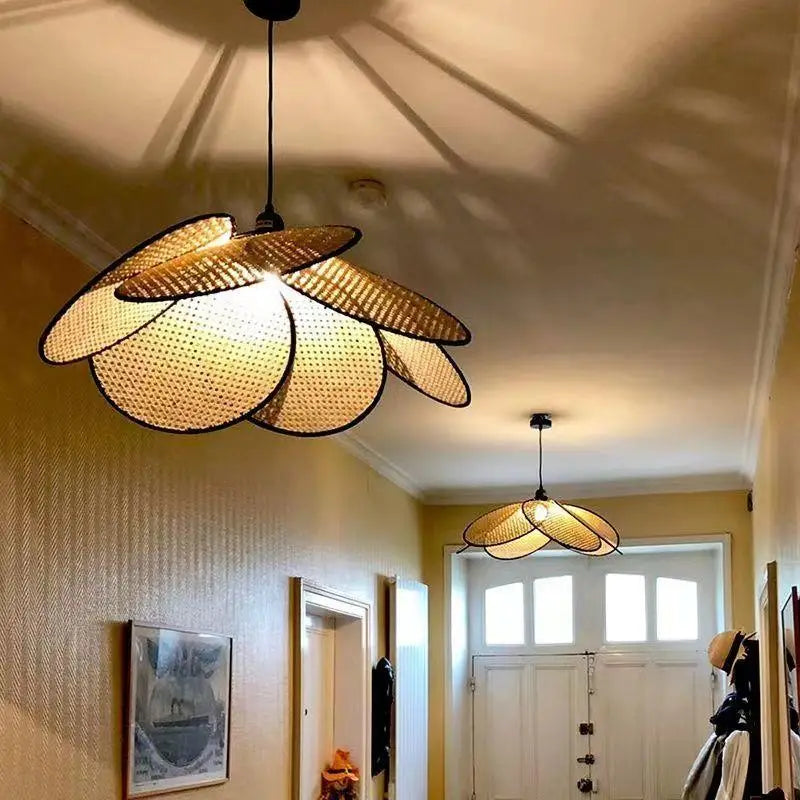lampadaire rétro en rotin tissé design chinois pour décoration intérieure - vue 5 sur 9