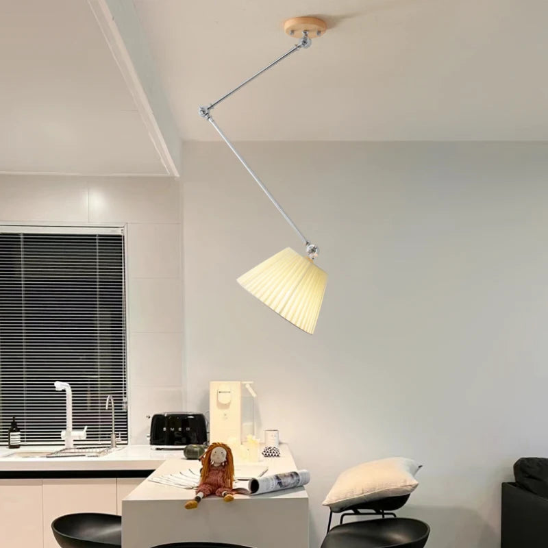 Foldable fabric and solid wood chandelier nordic minimalist design - vue 4 sur 10