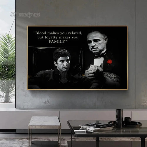 Black and White Movie Scarface and Godfather Canvas Painting Tony Montana , Don Vito Corleone Quotes Posters Pictures Home Decor - vue 5 sur 8
