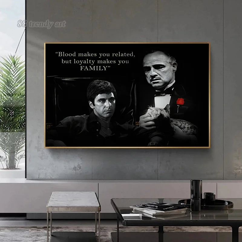 Black and White Movie Scarface and Godfather Canvas Painting Tony Montana , Don Vito Corleone Quotes Posters Pictures Home Decor - vue 4 sur 8
