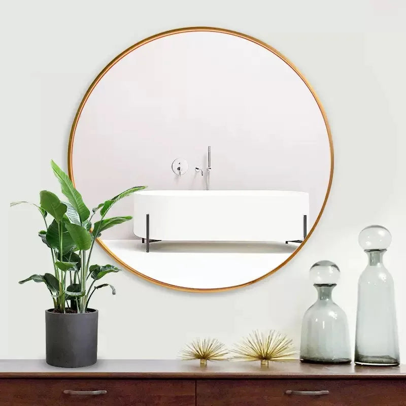 miroir rond moderne avec cadre en aluminium pour décoration murale - vue 5 sur 6