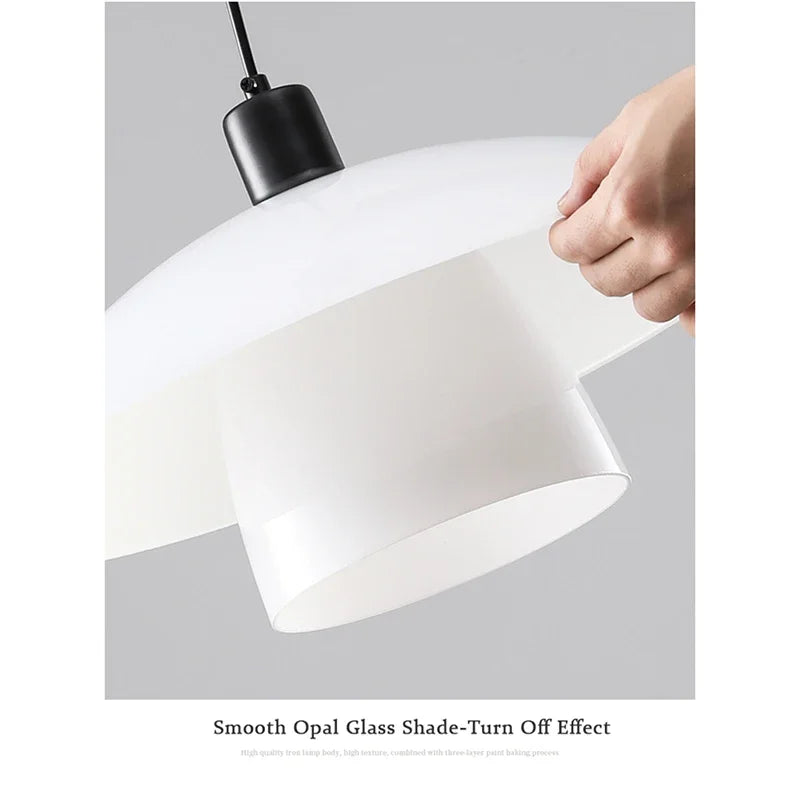 Lamp Glass Pendant Light,with Handblown White Art Glass Shade Adjustable Cord Black Finish Modern Hanging Pendant Light For Kitc - vue 7 sur 7