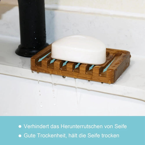 Soap Dish With Slanted Waterfall Design, Bar Soap Holder Teak Wood, Soap Saver For Shower,Bathroom, Sink, Kitchen - vue 6 sur 6