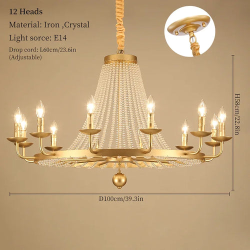 Nordic LED crystal chandelier for home decoration, bedroom and restaurant lighting, romantic and warm luxury crystal chandelier - vue 9 sur 10