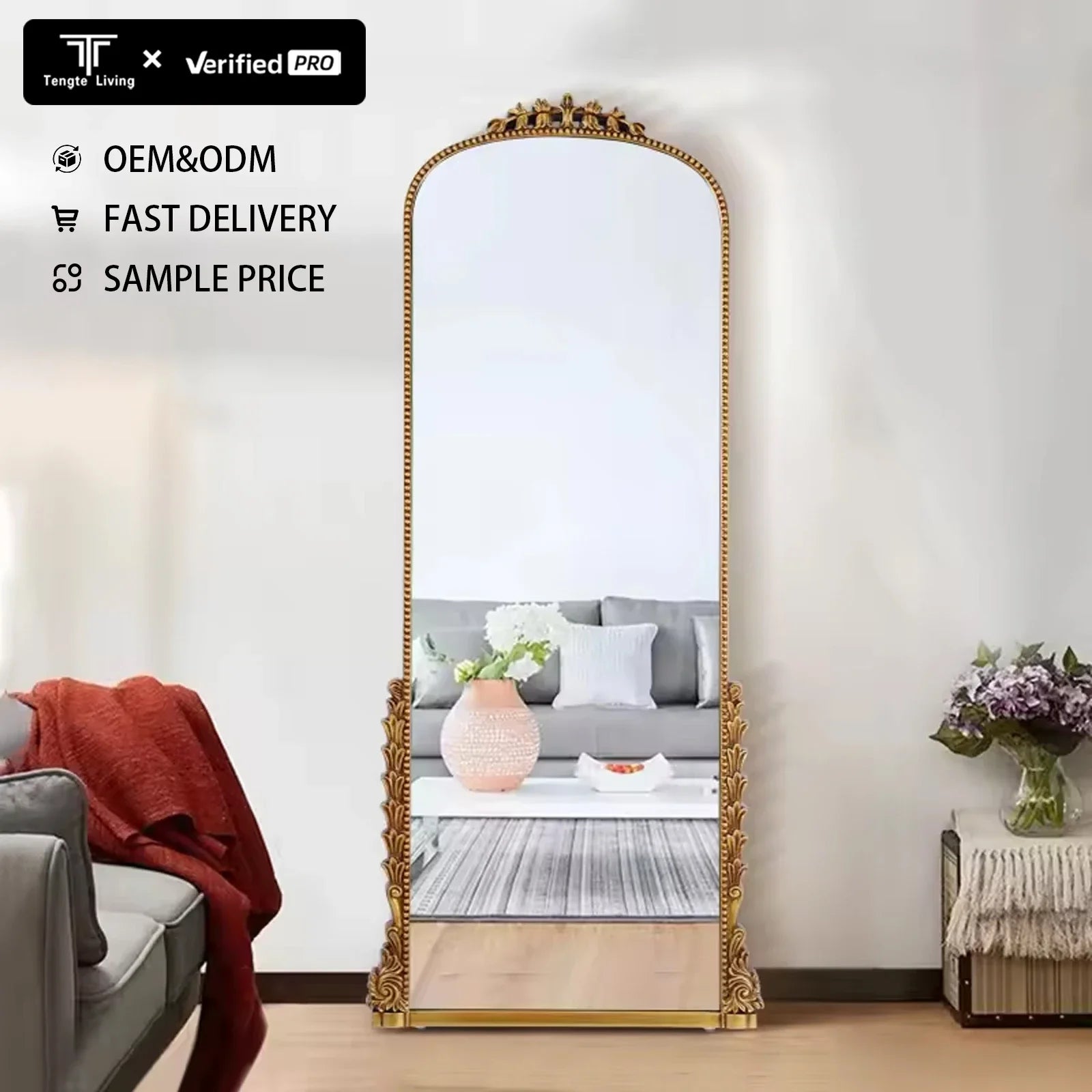 miroir mural doré en pu français design élégant pleine longueur - vue 3 sur 7