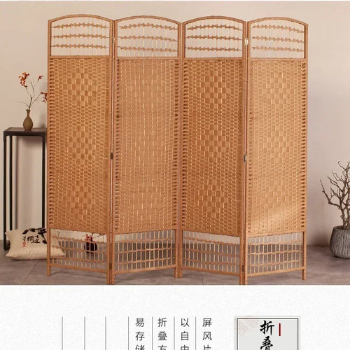 Rattan Baffle Screen, Antique Straw Handmade Living Room Partition Entrance Folding Screen, Restaurant Indoor Classical Screen - vue 3 sur 12