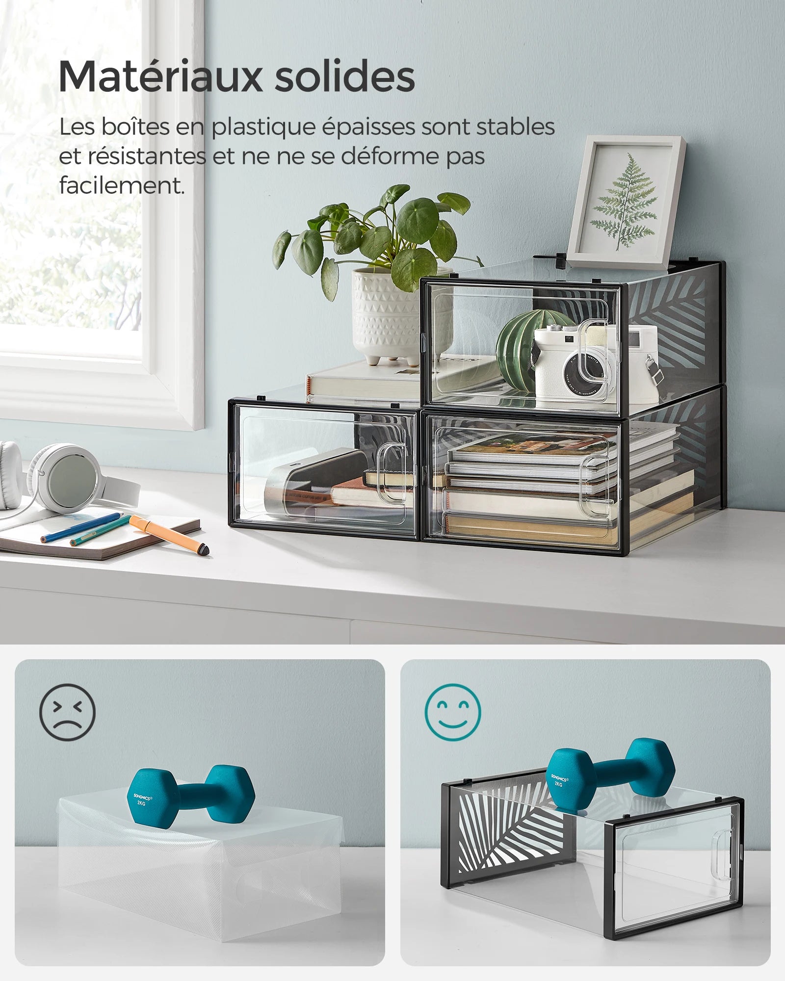 SONGMICS Clear Shoe Boxes, Shoe Storage Organsiers, Stackable, Breathable, and Foldable, Display Trainers, High Heels - vue 4 sur 9