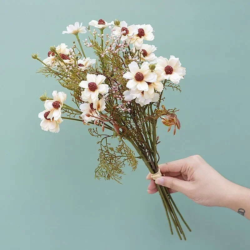 Vintage artificial cosmos bouquet, 6 stems, floral decoration