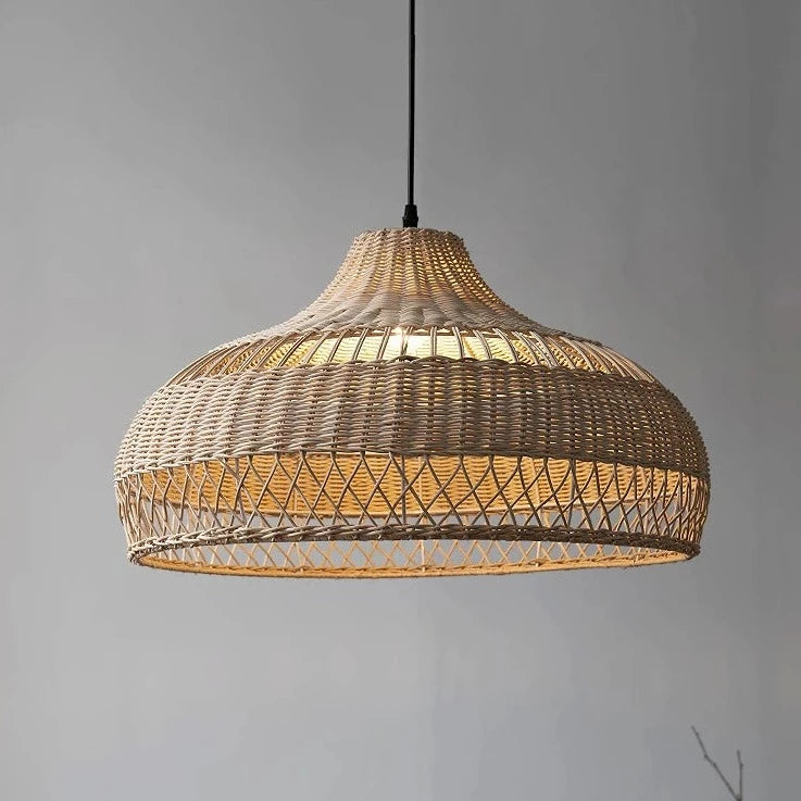 Lustre design en rotin clair - vue 3 sur 6