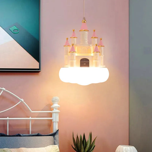 SANDYHA Lustre Chambre de Fille Château Rose Suspension Nuage Chambre d'enfant Décoration de la Maison Chevet LED Luminaire Suspendu - vue 2 sur 8