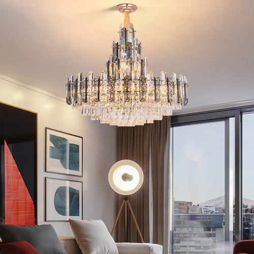 lustre suspendu en cristal à intensité variable design moderne - vue 5 sur 11
