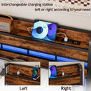 Queen Size Headboard with Storage Shelf and LED Light, USB Port and Charging Station, Sturdy Metal Frame & Wood Shelf
