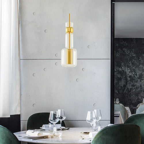 suspension moderne en verre avec métal doré et noir pour - vue 2 sur 8