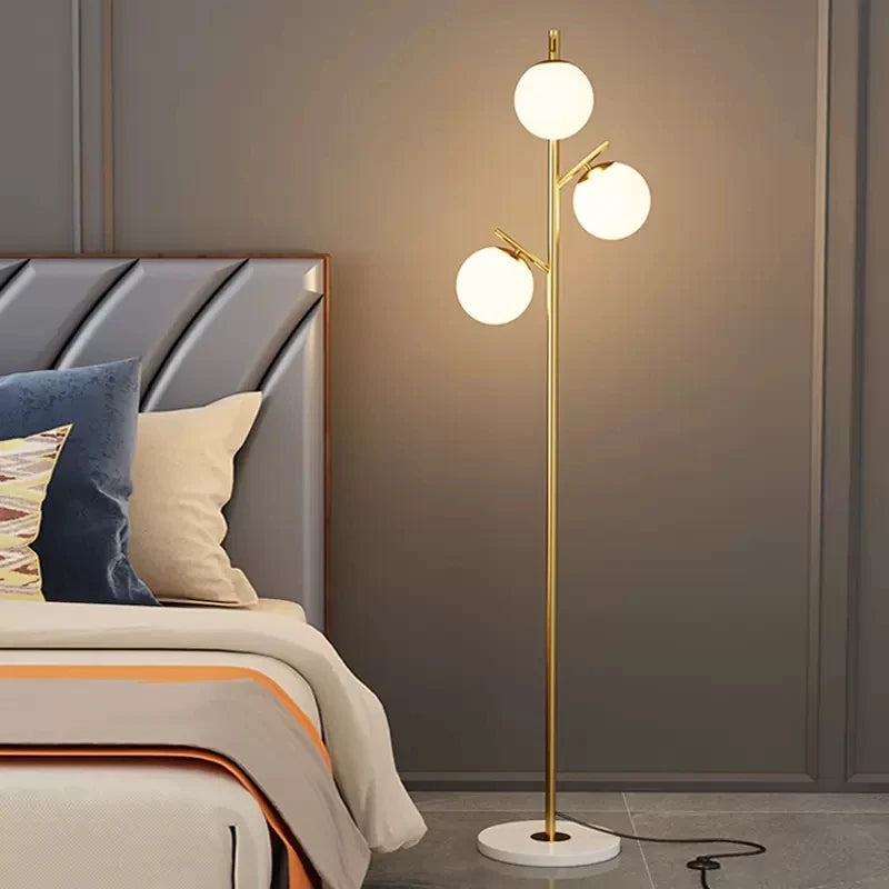 Modern glass floor lamps LED round spheres minimalist standing lighting E27 - vue 3 sur 7