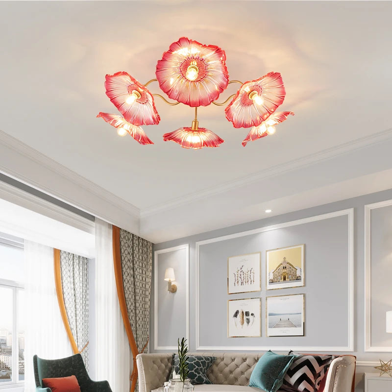 lustre nordique en fer avec verre et décoration dorée - vue 2 sur 12