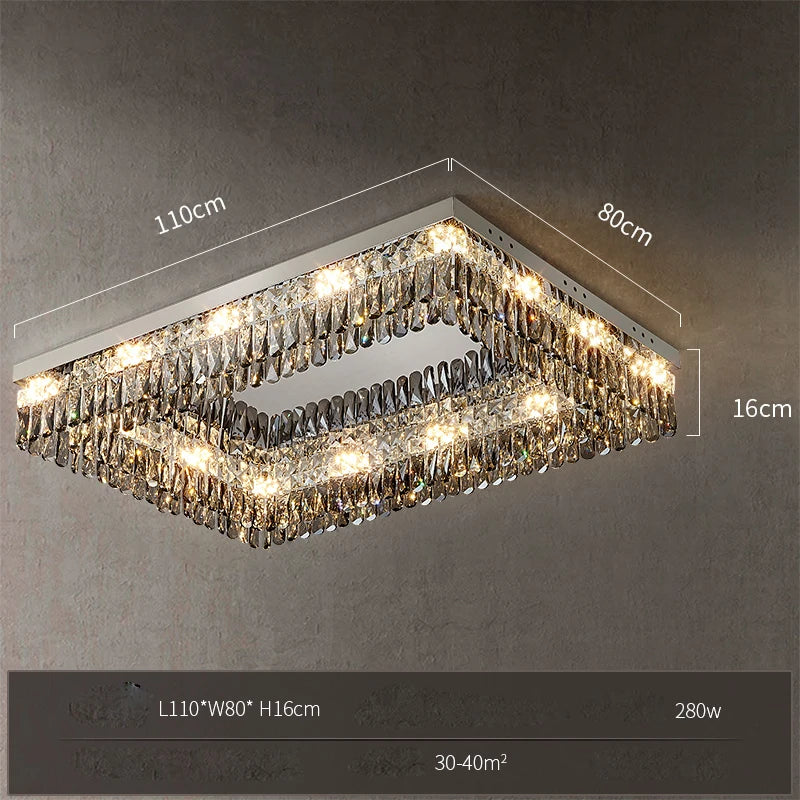 plafonnier led carré rectangulaire en cristal doré intensité variable - vue 12 sur 18