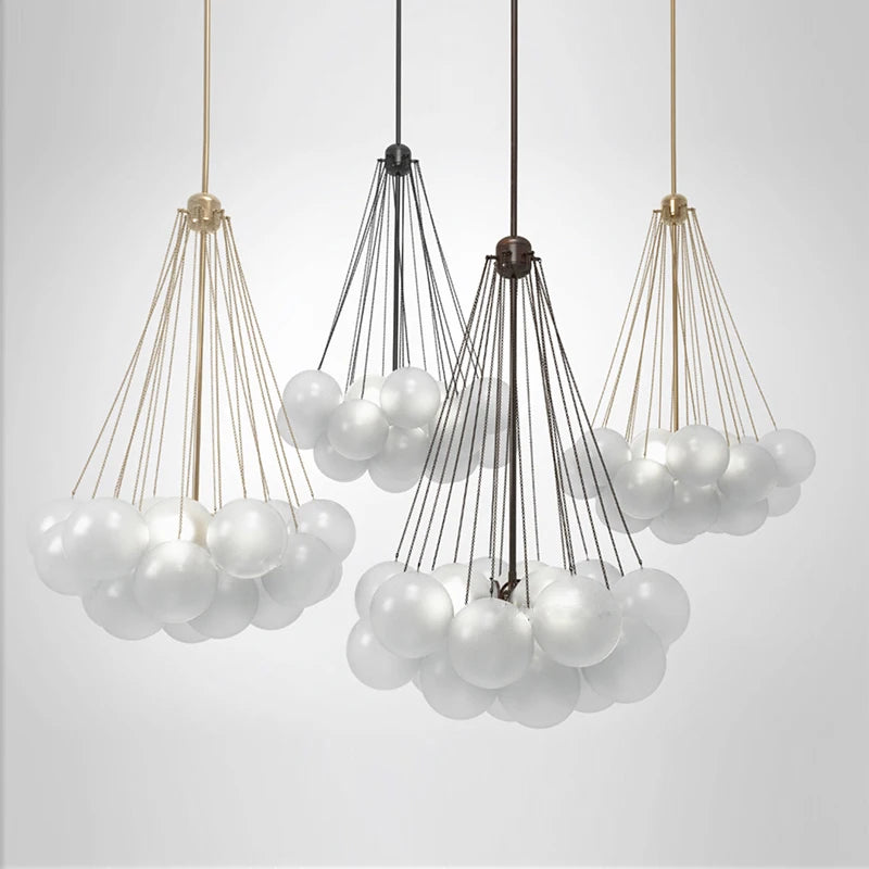 LED élégant moderne bulle boule plafond lustre ivoire verre suspension lumières nordique pour salle à manger Restaurant lampe suspendue - vue 4 sur 10