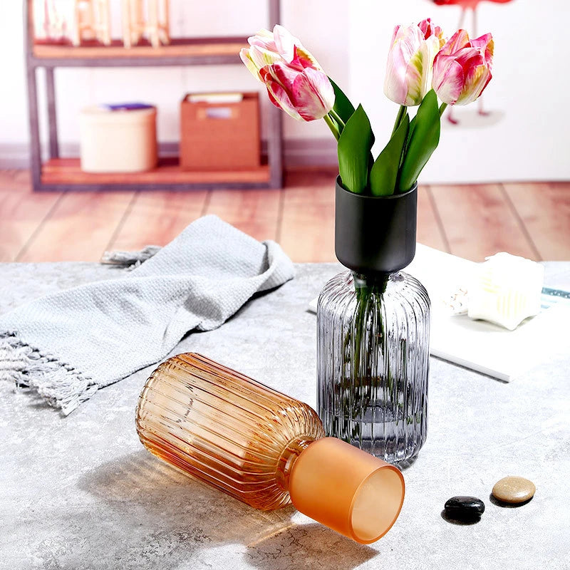 vase en verre dépoli à rayures pour décoration florale et hydroponique - vue 4 sur 12