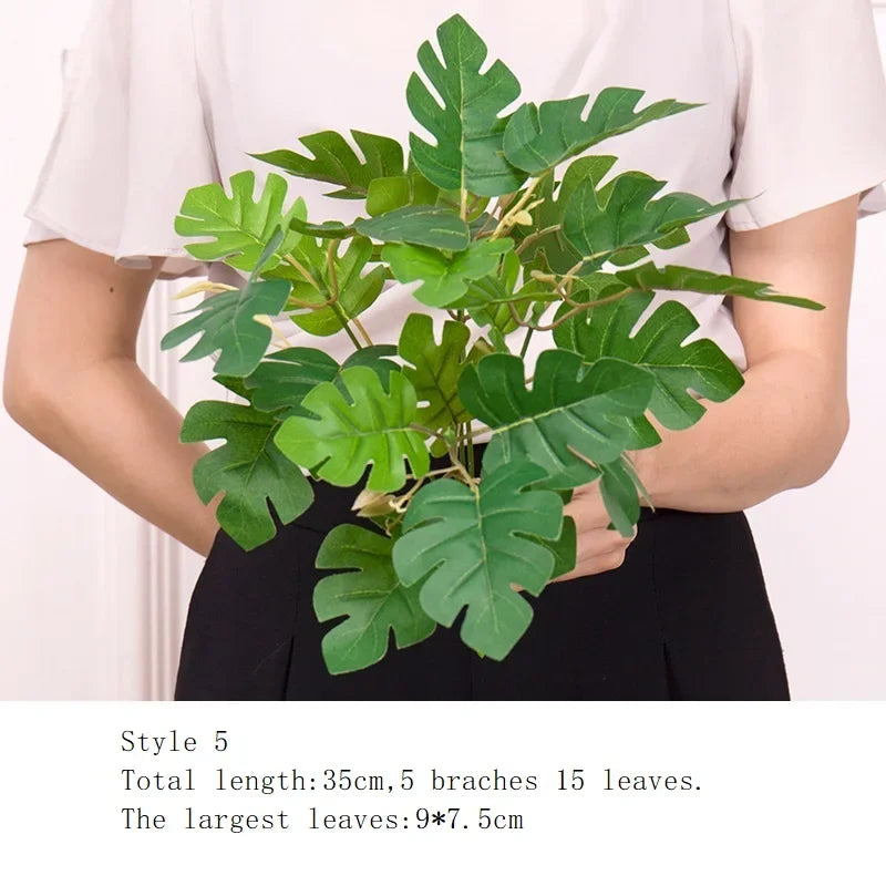 Artificial Grass Green Plants Wall Decor Accessories For Wedding,Plastic Monstera Fake Plants For Home Garden Bonsai Decoration - vue 16 sur 16