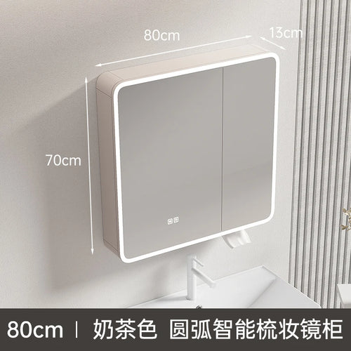 armoire circulaire en aluminium avec miroir éclairage intelligent et rangement - vue 30 sur 32