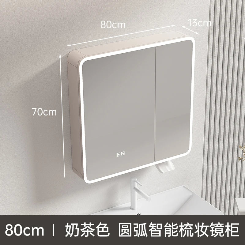 armoire circulaire en aluminium avec miroir éclairage intelligent et rangement - vue 29 sur 32