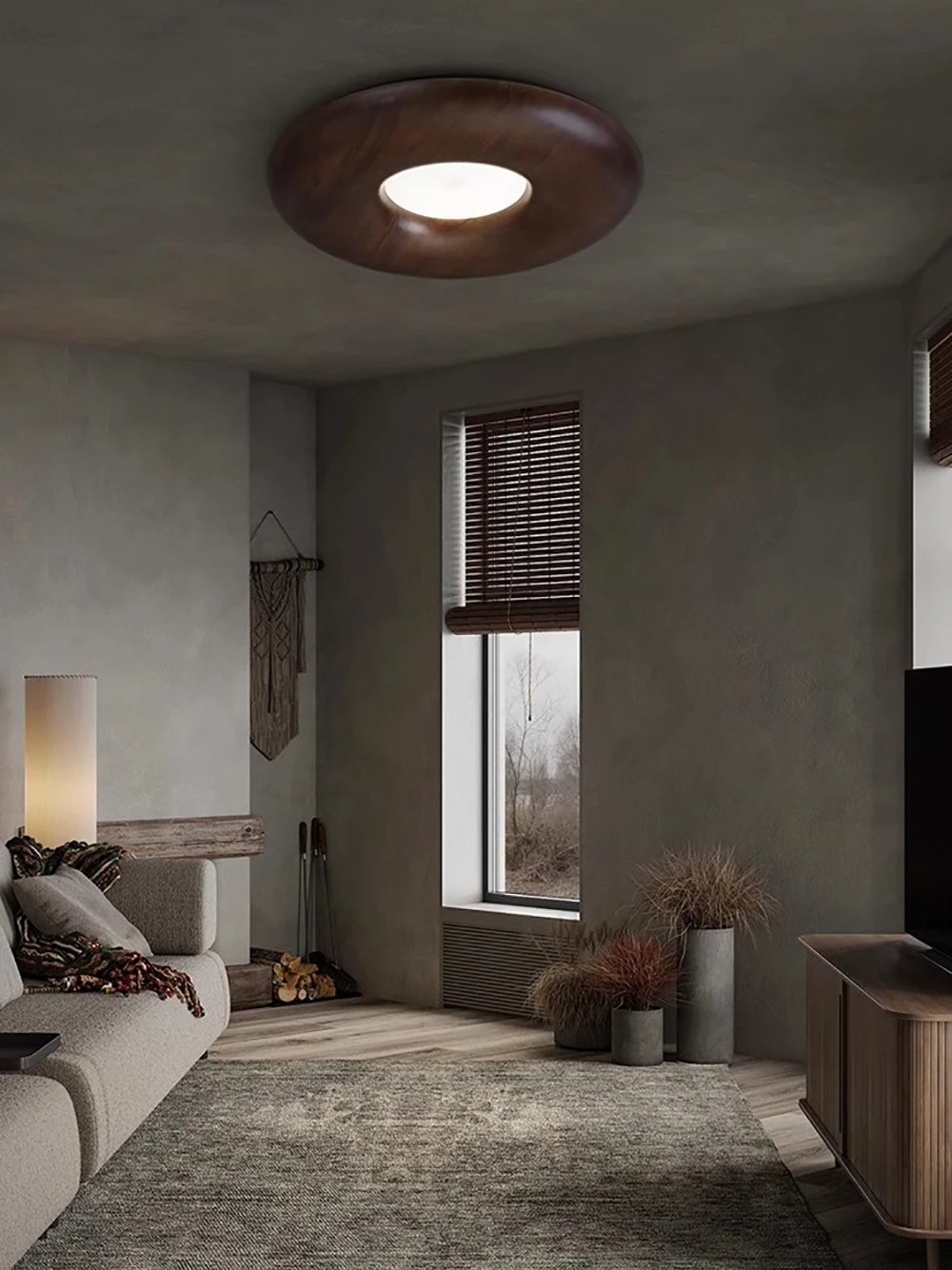 plafonnier led design rétro moderne en bois foncé grand lustre - vue 5 sur 9