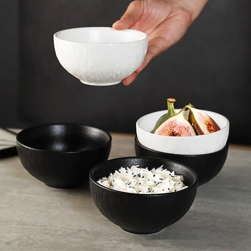 Service vaisselle ceramique mate motif roche bols assiettes