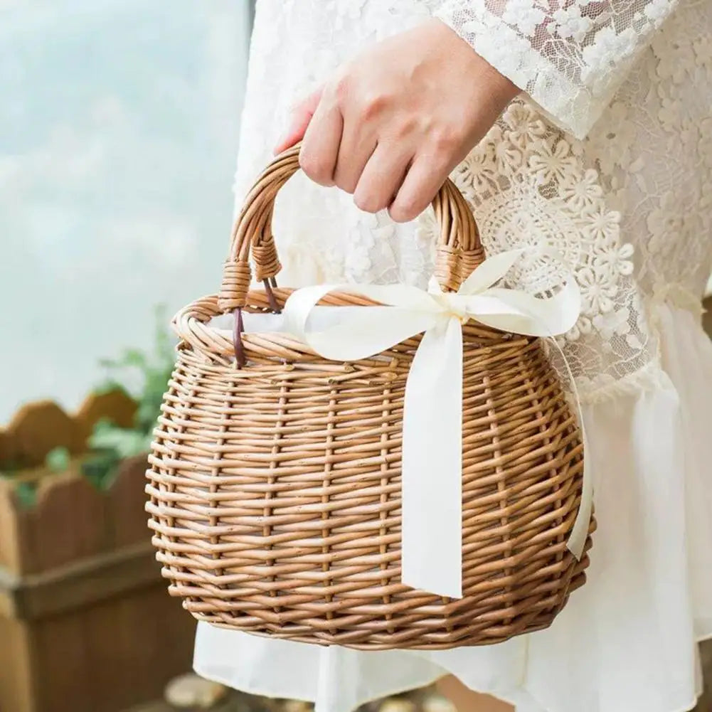 panier à fleurs en osier style rustique pour femmes - vue 6 sur 8