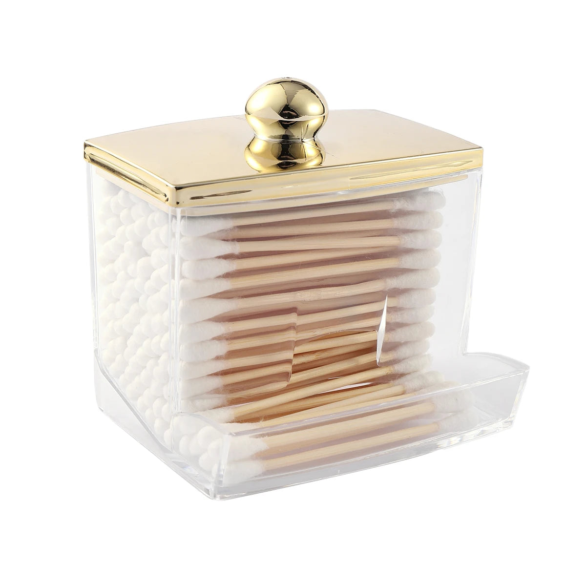 1/3 pcs Qtips Dispenser Bathroom Container with Golden Lid , 10 oz Cotton Ball Holder, Clear Plastic Apothecary Jar Organizer - vue 8 sur 9