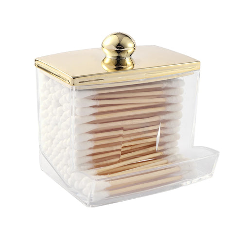 1/3 pcs Qtips Dispenser Bathroom Container with Golden Lid , 10 oz Cotton Ball Holder, Clear Plastic Apothecary Jar Organizer - vue 9 sur 9