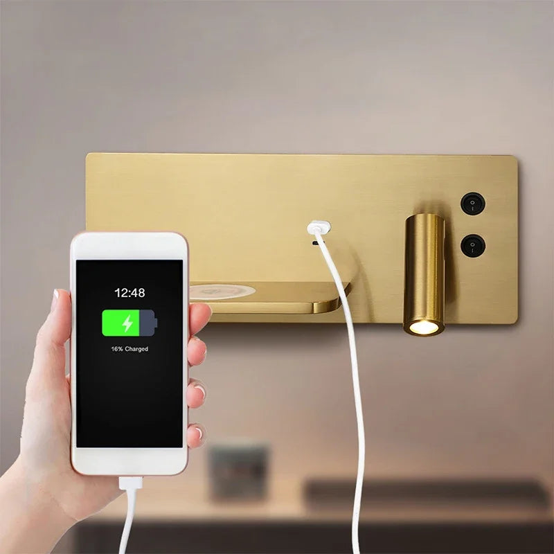 applique murale usb led sans fil luxe multi-fonction avec interrupteur