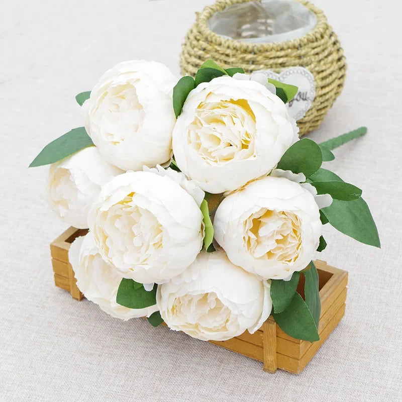 7 Heads Artificial Peony Bouquets Wedding Flowers Arrangement,Blue Red White Silk Peonies Flower Home Office Table Decoration - vue 5 sur 9